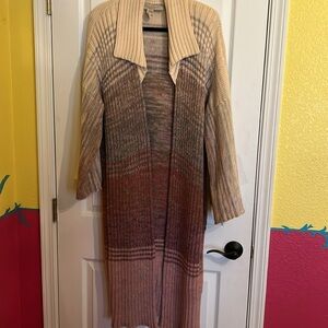 Wool beige mauve  hand knitted maxi sweater coat szL